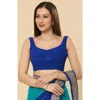 One Minute Saree® Celia Georgette Printed Criss-cross Adjustable Tie-back Blouse In Blue