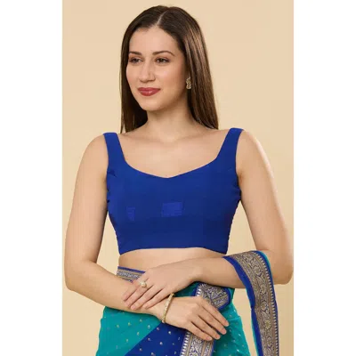 One Minute Saree® Celia Georgette Printed Criss-cross Adjustable Tie-back Blouse In Blue
