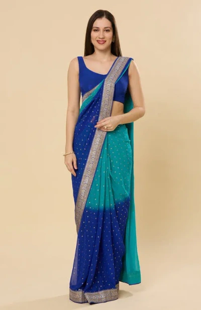 One Minute Saree® Celia Pre-draped Georgette Saree In Blue