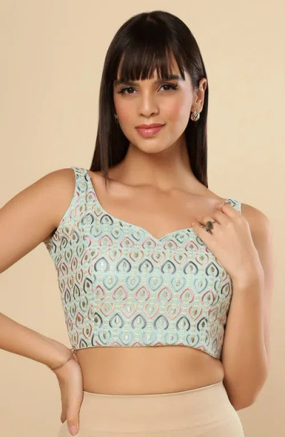One Minute Saree® Meriel Silver Turquoise Shimmer Blouse For Women In Light Blue