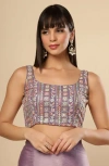 One Minute Saree® Neri Violet Grey Georgette Embellished Shimmer Readymade Saree Blouse For Women In Light Purple