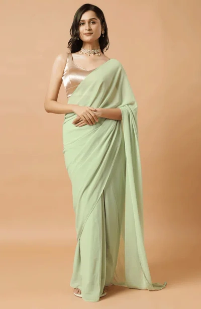 One Minute Saree® Pari Key Lime Green Pre-draped Georgette Saree