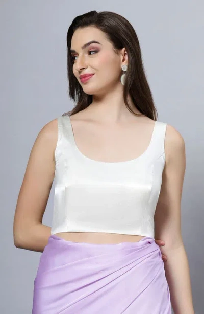 One Minute Saree® Reema Off-white Satin Comfort Stretch Deep U Adjustable Tie Back Saree Blouse In Off White