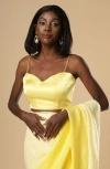 One Minute Saree® Sana Light Yellow Satin Readymade Strappy Saree Blouse For Women In Light Yellow