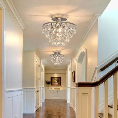 One Modern E26 Small Crystal Chandelier Semi Flush Mount Ceiling Light Fixture Silver Ceiling Lamp For H