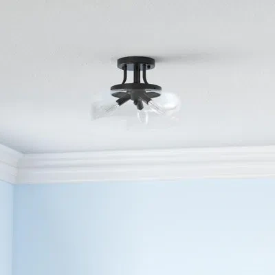 One Modern Industrial Semi Flush Mount Ceiling Light With Clear Glass Shade, 3-bulb Black Ceiling Light 