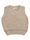 One More In The Family Brown Knitted Vest In Beige