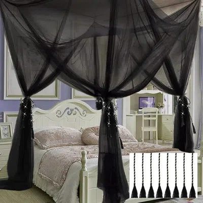 One Mosquito Net Bed Canopy,king Canopy Bed Curtains Queen Size From Ceiling,dome Mosquito Netting Bed T In Black