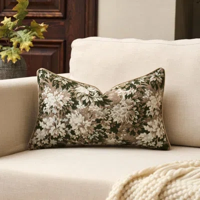 One Neutral Floral Pillow Cover 12 X 20 Inches, Vintage Chenille Rectangle Throw Pillow Cover Soft Decor In Green