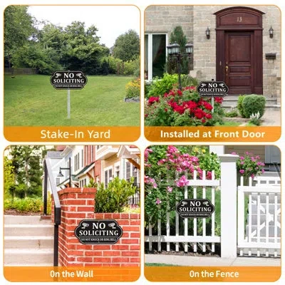 One No Soliciting Sign For House, No Soliciting Signs For Front Door, Heavy Duty Aluminum Yard Signs Wit In Black