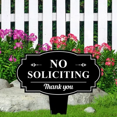One No Soliciting Sign For House, No Soliciting Yard Sign, 13"x13", Heavy Duty Integrated Ground Stakes, In Black
