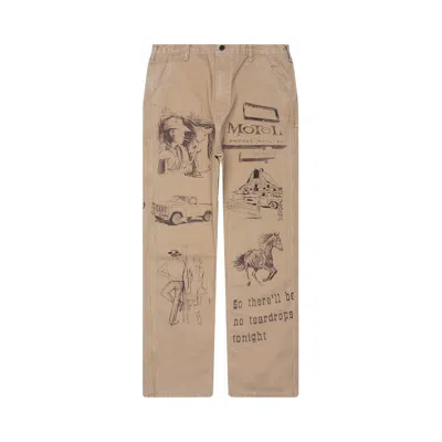 Pre-owned One Of These Days All Over Print Painters Canvas Pant 'tan' | Men's Size M In Brown