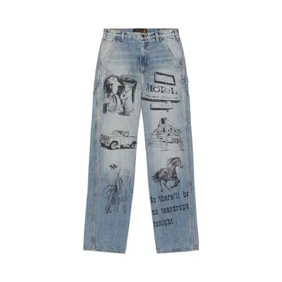 Pre-owned One Of These Days All Over Print Painters Pant Denim 'indigo' | Blue | Men's Size 36