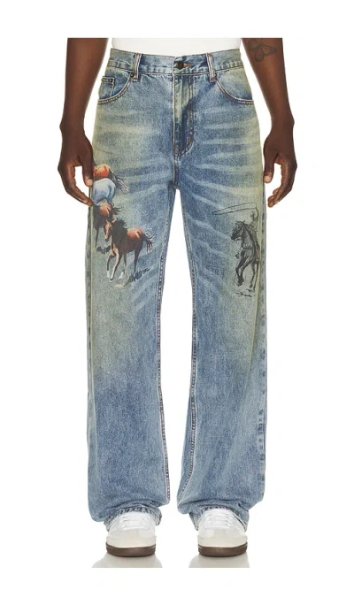 One Of These Days All Over Print Straight Leg Jeans In Purple