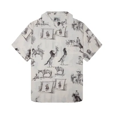 Pre-owned One Of These Days Charcoal Montage Camp Shirt 'bone' | White | Men's Size Xxl