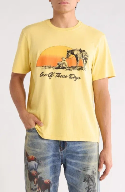 One Of These Days Could Only Remember Graphic-print Cotton T-shirt In Yellow