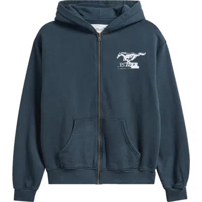 One Of These Days Ford Mustang Cotton Graphic Zip-up Hoodie In Blue
