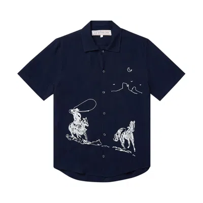 Pre-owned One Of These Days Into The Distance Camp Shirt 'navy' | Blue | Men's Size Xxl