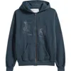 One Of These Days Into The Distance Embroidered Cotton Graphic Zip-up Hoodie In Blue