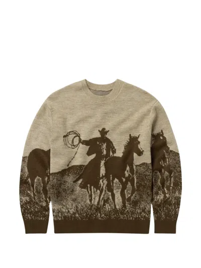 One Of These Days Spirit Of The Planes Intarsia-knit Sweater In Brown