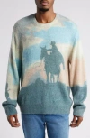 One Of These Days Stayed Away Wool Blend Graphic Crewneck Sweater