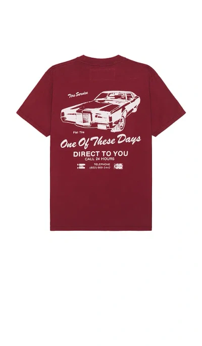 One Of These Days Tire Service Tee In Washed Burgundy