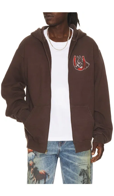 One Of These Days Valley Riders Zip Up Hoodie In Brown