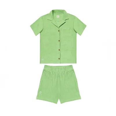 One Of Us Green Terry Looks Chic Shirt & Shorts Towelling Co-ord Set - Lime