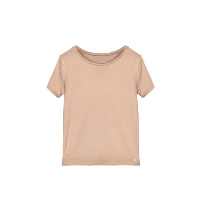 One Of Us Women's Neutrals Isla Gets Comfy Boat Neck Premium T-shirt Latte