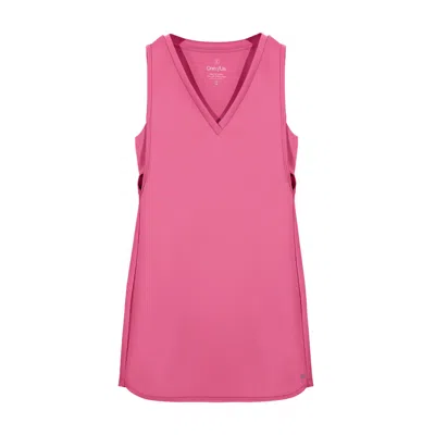 One Of Us Women's Pink / Purple Suzie Never Bores Me Darted Scuba V-neck Dress Rouge
