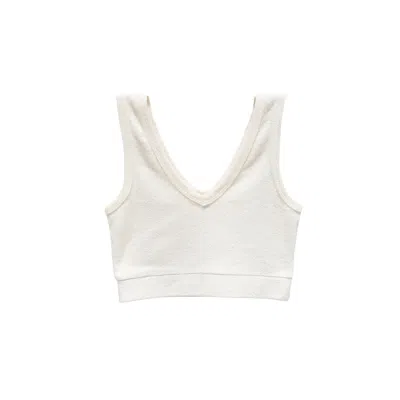 One Of Us Women's White / Neutrals Terry Looks Sweet V-neck Towelling Bralette - Cloud
