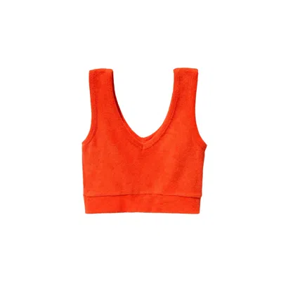 One Of Us Women's Yellow / Orange Terry Looks Sweet V-neck Towelling Bralette - Tangerine In Yellow/orange