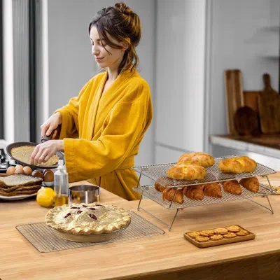 One Oven-salf Collapsible Cooling Rack For Baking, 3 Tier 12”x 16.5”, Stainless Steel And Fit Half Sheet In Silver