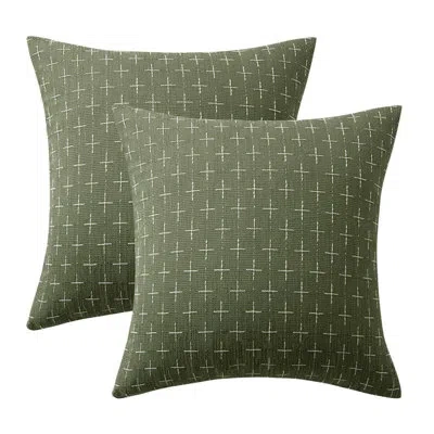 One Pack Of 2 Decorative Vintage Burlap Linen Spring Throw Pillow Covers Modern Farmhouse Pillowcase Rus In Green
