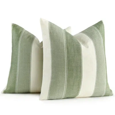 One Pack Of 2 Farmhouse Stripe Check Throw Pillow Covers Set Case Cotton Linen Decorative Pillowcases Cu In Green