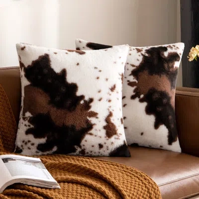 One Pack Of 2 Luxury Faux Fur Throw Pillow Covers Cowhide Decorative Soft Fluffy Plush Couch Throws Brin In Brown