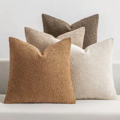 One Pack Of 4 Decorative Textured Boucle Throw Pillow Covers 18x18 Inch Neutral Brown Accent Solid Pillo
