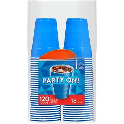 One Party On Disposable Plastic Cups, Marine Blue, 18 Ounce, 120 Count