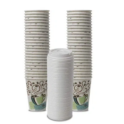 One Perfectouch Wisesize Coffee Design Insulated Paper Cup, 12oz Cups And Lids Bundle (12 Oz, 50 Cups, 5 In White
