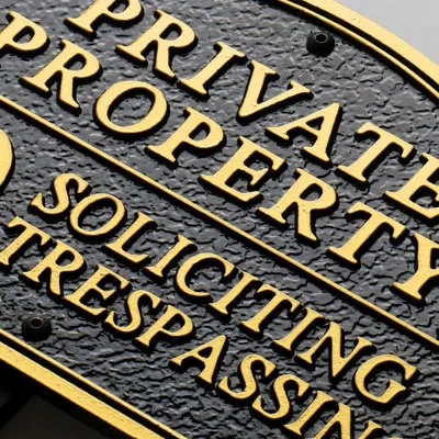 One Private Property No Soliciting No Trespassing Statement Plaque,solid Metal Cast Yard Sign, Heavy Dut In Black