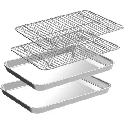 One Quarter Sheet Pan With Cooling Rack Set [2 Baking Sheets + 2 Baking Racks], Stainless Steel Cookie S In Silver