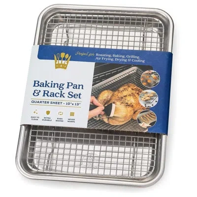 One Quarter Sheet Pan With Wire Rack Set - Includes Premium Aluminum Baking Sheet With 100% Stainless St In Silver