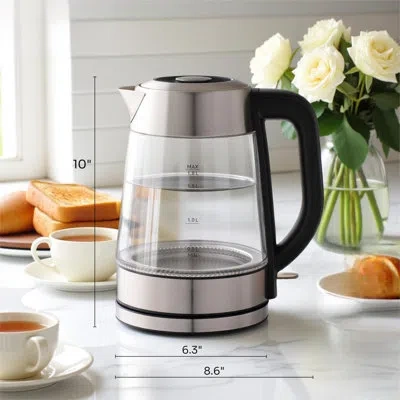 One Rapid Boil Electric Tea Kettle 1.8l – Borosilicate Glass & Stainless Steel – Bpa-free Hot Water Boil In Silver