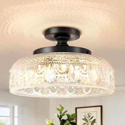 One Semi Flush Mount Ceiling Light, Upgraded Larger Black Hallway Light Fixture, 3-bulb Globe Glass Clos