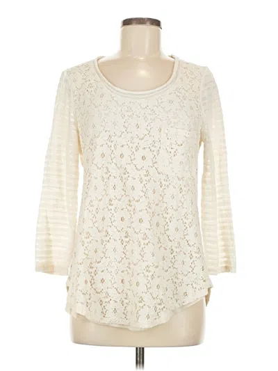 Pre-owned One September 3/4 Sleeve Top Ivory Scoop Neck Tops In White