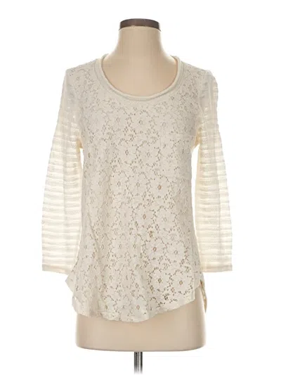 Pre-owned One September 3/4 Sleeve Top Ivory Scoop Neck Tops In White