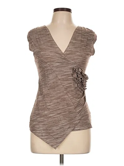 Pre-owned One September Short Sleeve Top Brown Plunge Neckline Tops