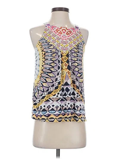 Pre-owned One September Tank Top Yellow Aztec Or Tribal Print Pattern Halter Neckline Tops