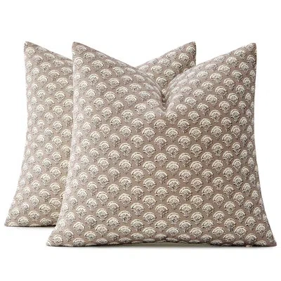 One Set Of 2 Decorative Floral Pillow Covers Neutral Vintage Throw Pillows Block Print Boho Farmhouse Cu In Beige