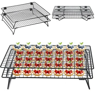 One Stackable Cooling Rack For Cooking And Baking, 2 Pack Wire Cooling Rack With Collapsible Legs For Co In Black